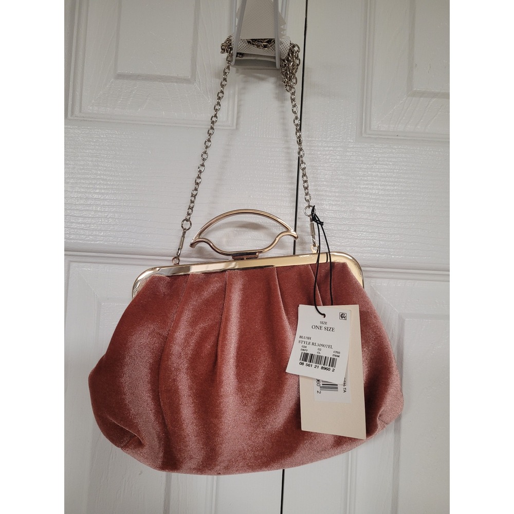 Blush Velvet Blush Pink Pleated Chic Clutch Boho Kiss Lock Retro Evening Bag NEW